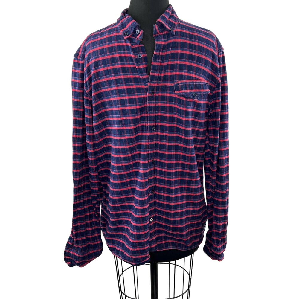 Scotch & Soda Regular Fit Red & Blue Check Flannel Button-Down Casual Shirt XL